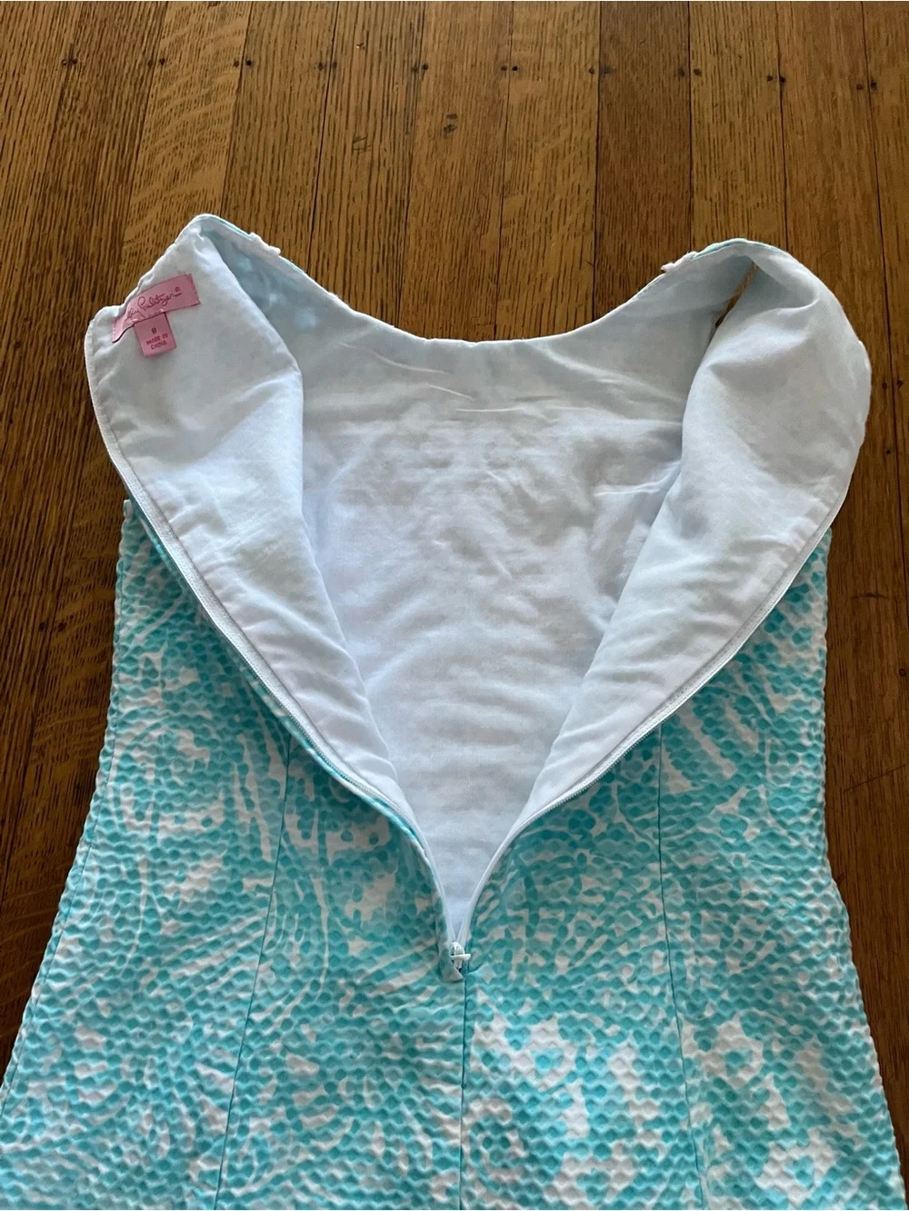 Lilly Pulitzer Aqua and White Eyelet-Trim Shift Dress
